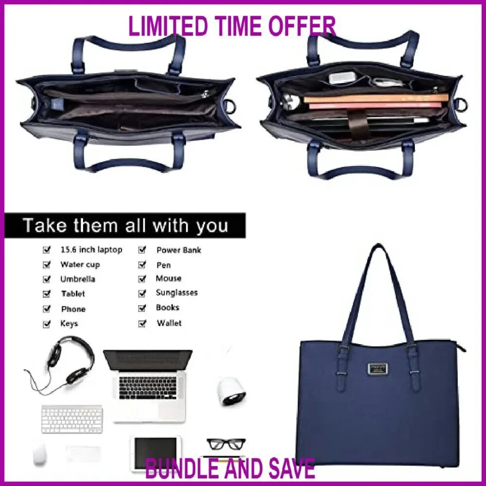 Waterproof PU Leather Laptop Tote Bag with Pouch for 15-16 inch Notebook